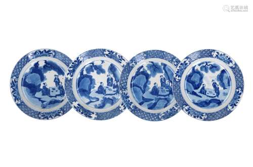 A set of four blue and white porcelain deep dishes,