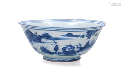 A blue and white porcelain bowl, decorated with fig