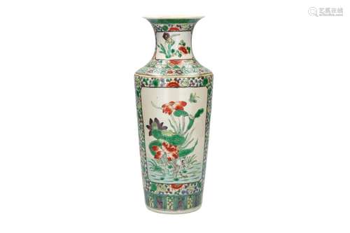 A famille verte porcelain rouleau vase, decorated w