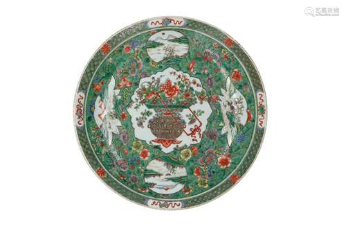 A famille verte porcelain charger, decorated with f