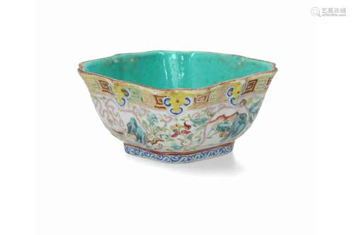 A polychrome porcelain bowl with scalloped rim, dec