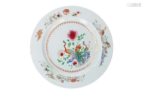 A famille rose porcelain charger, decorated with bi