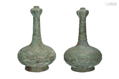 A pair of bronze garlic-head vases. Unmarked. China