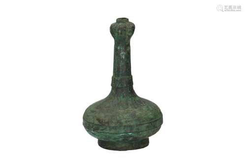 A bronze garlic-head Hu bottle vase. Unmarked. Chin