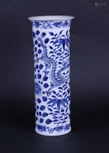 A scroll vase, decorated with dragons and peonies, marked Ka...