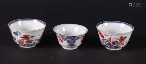 Three  different porcelain Imari bowls with lotus decor, and...