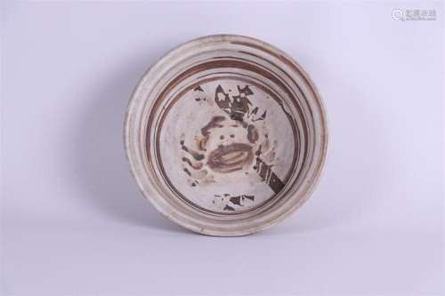 A Korean Joseon turned bowl, partly painted on the inside.