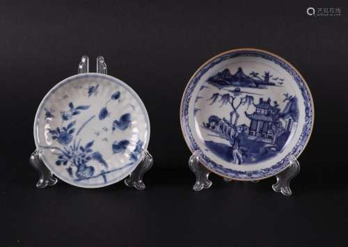 Two different porcelain plates, one with a river landscape, ...