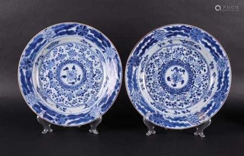 Two porcelain dishes with lotus leaf decoration and with flo...