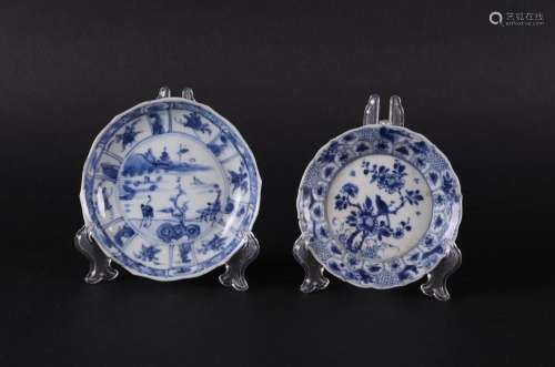 Two different porcelain plates, one with a river landscape, ...