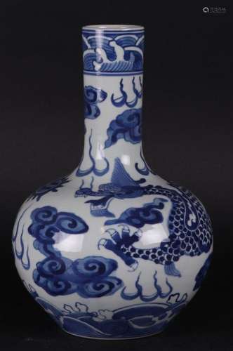 A porcelain stem vase with dragon decor, marked Xuande. Chin...