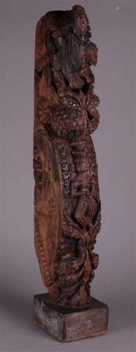 A richly carved wooden temple beam. India, 18th century or e...