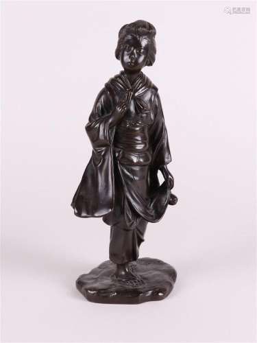 A bronze standing Geisha with gourd in her hand, on a fixed ...