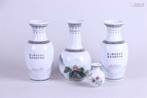 A lot with (4) porcelain vases with landscape decor and one ...
