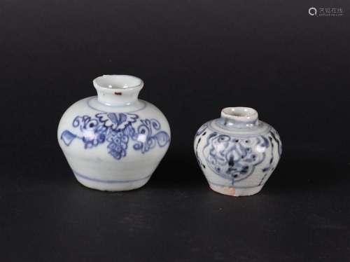 Two porcelain storage jars with rich floral decoration. Chin...
