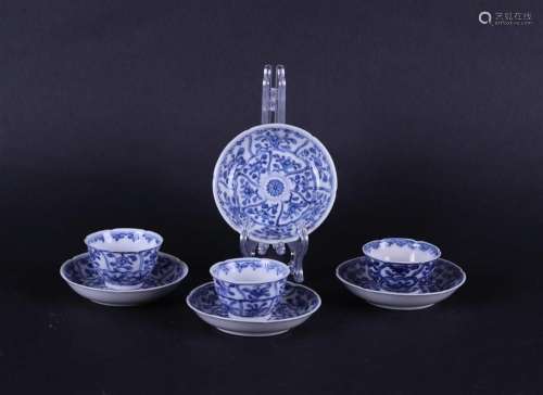 Three small model porcelain cups and four saucers with rich ...