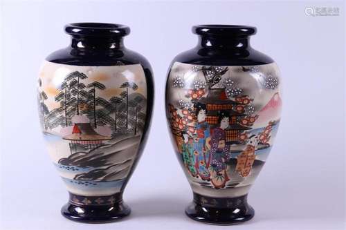 A set of two Satsuma pottery vases decorated with various fi...