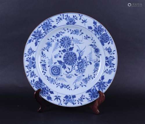 A porcelain dish with rich floral decoration;    chrysanthem...