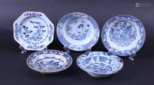 A lot of five porcelain cream plates with various decoration...