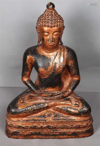 A very large bronze Buddha with  remnants of gilding. Tibet,...