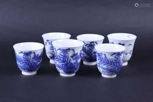 A set with (6)  blue high cups, marked. Japan, 19th century.