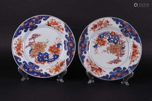 Two porcelain Imari plates with bamboo and chrysanthemum on ...