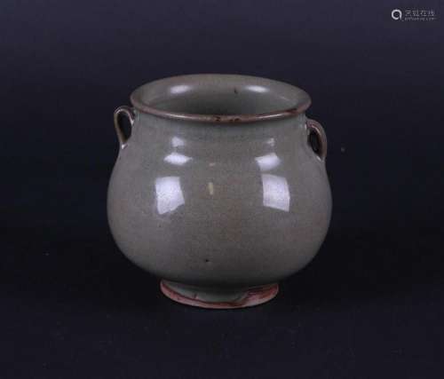 A Celadon baluster-shaped vase with two loop-shaped ears. Ch...