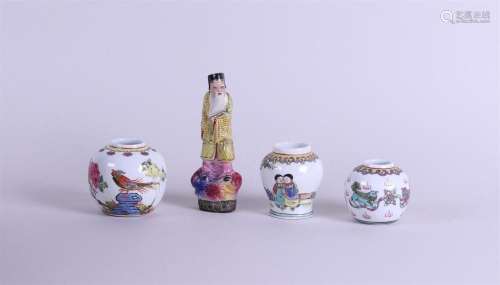 A lot comprising  (3) porcelain ginger jars and a sage. Chin...