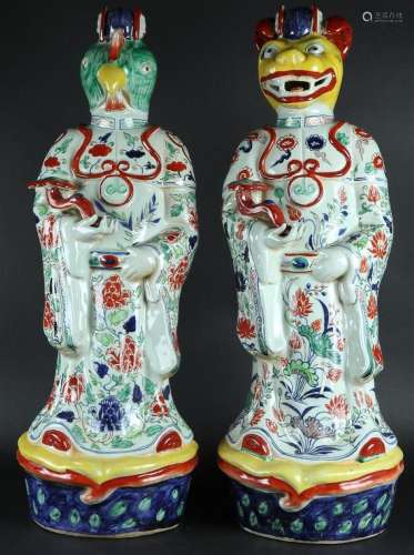 A set of two large porcelain Wucai zodiac figures. China, la...
