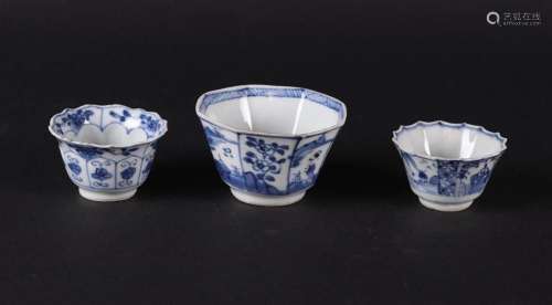 Three various porcelain angled bowls, with floral decor and ...
