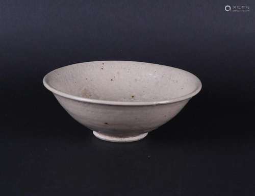 A gray Celadon bowl with ribbed center relief decoration. Ch...