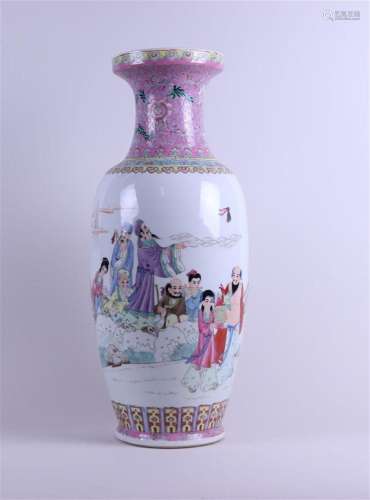 A large porcelain Famile Rose vase decorated with immortals ...