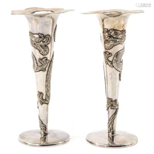 A Pair of Chinese Silver Plate Vases