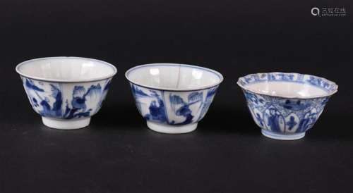 A set of porcelain bowls , all decorated with figures and la...