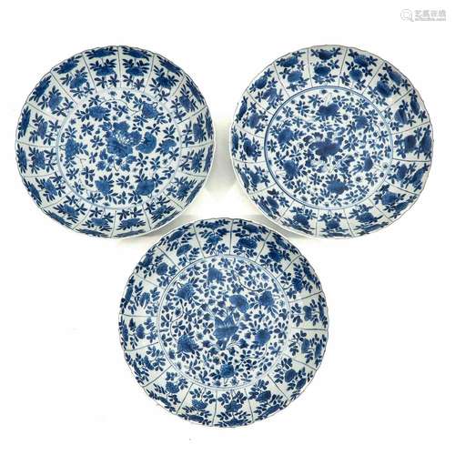 A Series of 3 Blue and White Plates