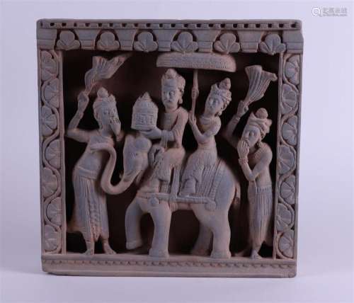 An antique hard stone Ghandara high relief temple panel