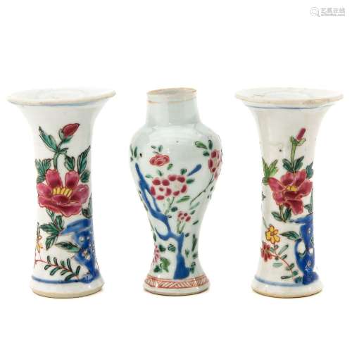 A Collection of 3 Miniature Garniture Vases