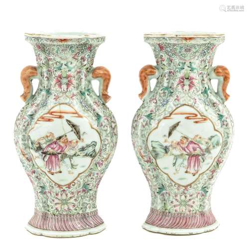 A Pair of Famille Rose Vases