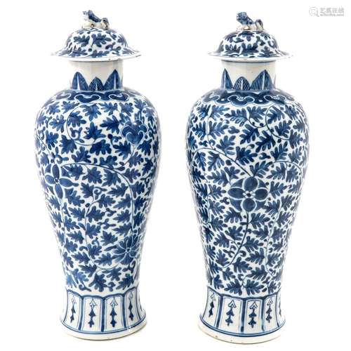 A Pair of Blue and White Garniture Vases