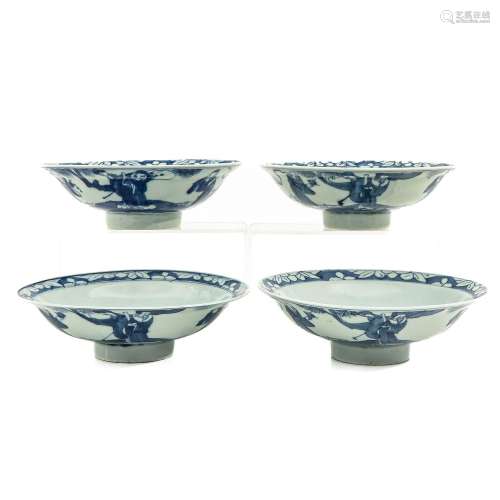 A Series of 4 Blue and White Bowls