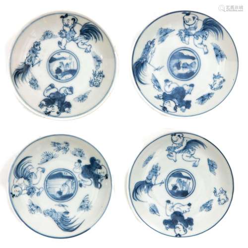 A Series of 4 Small Blue and White Plates
