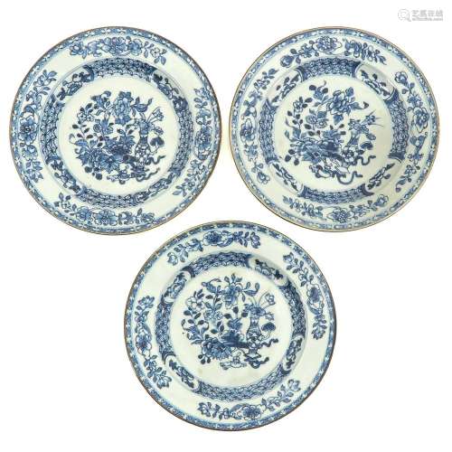 A Series of 3 Blue and White Plates