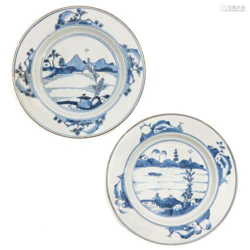 A Pair of Blue and White Plates