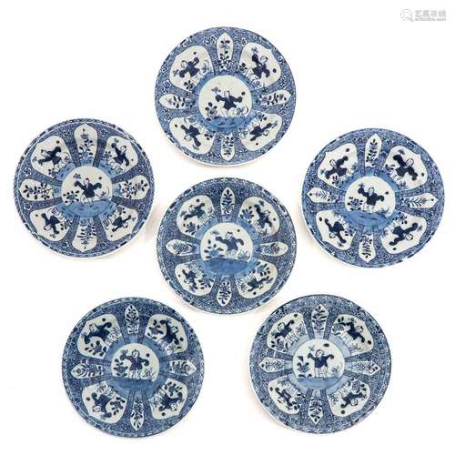 A Series of 6 Blue and White Plates