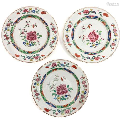 A Series of 3 Famille Rose Plates