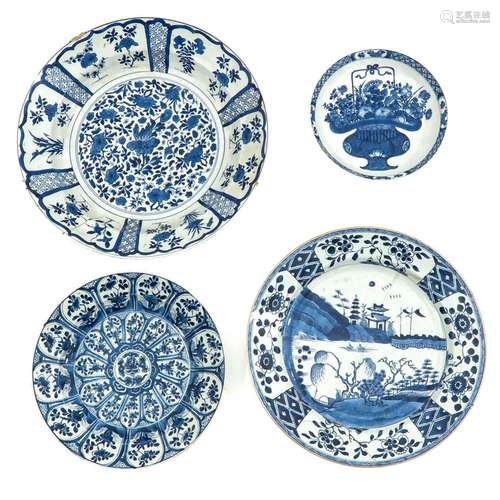 A Collection of 4 Blue and White Plates