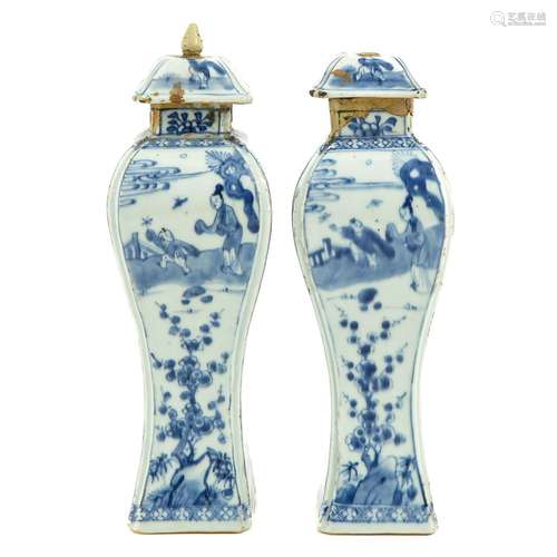 A Pair of Blue and White Garniture Vases