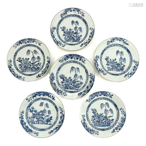 A Series of 6 Blue and White Plates