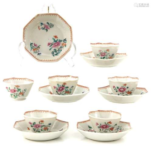 A Series of 6 Famille Rose Cups and Saucers