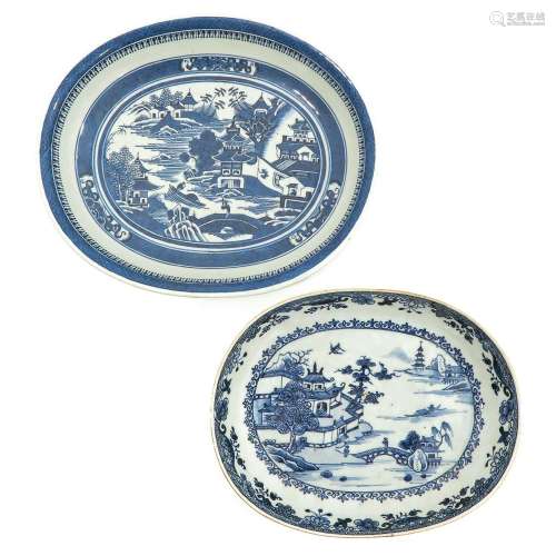 A Lot of 2 Blue and White Serving Dishes